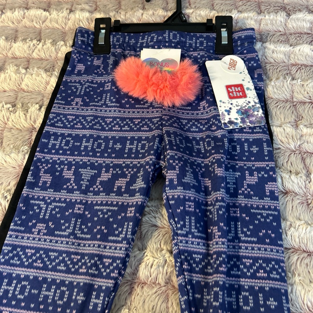 New Girl Sho Sho Fleece Lined Leggings Size 7/8 With Bonus Hair Scrunchie
